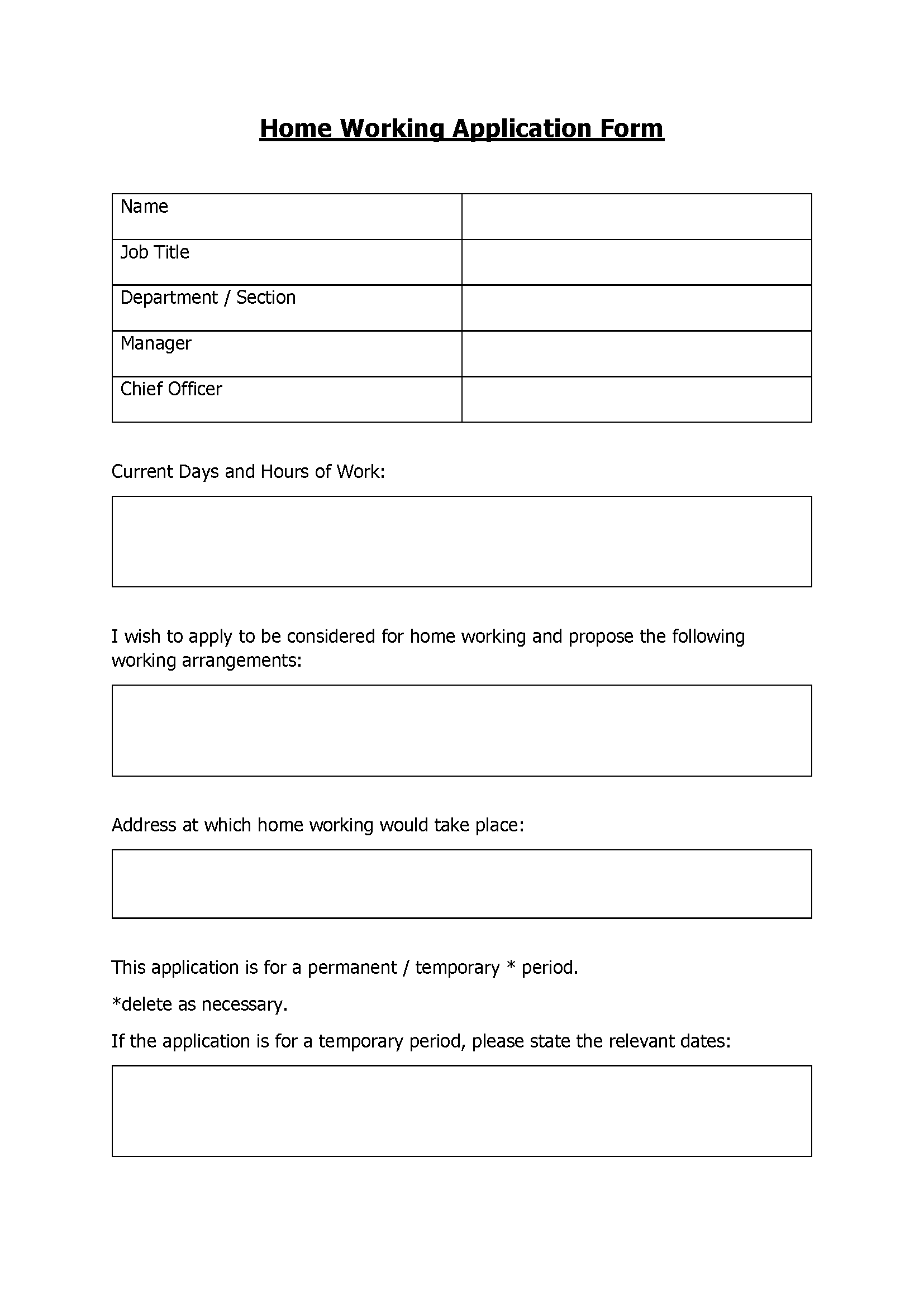 Home Working Application Form